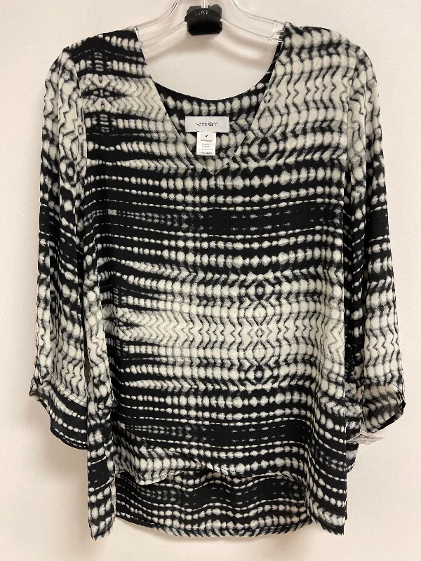 Laid-Back Style Top Long Sleeve By Karen Kane In Black & White, Size: M