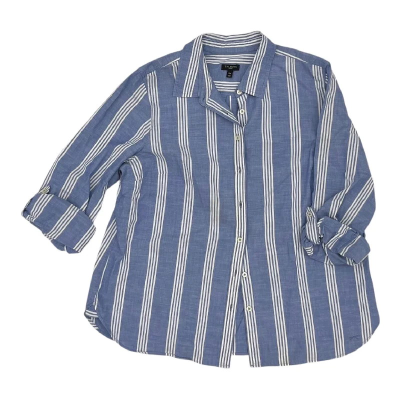 Everyday Wear Top 3/4 Sleeve By Talbots In Blue & White, Size:Petite L