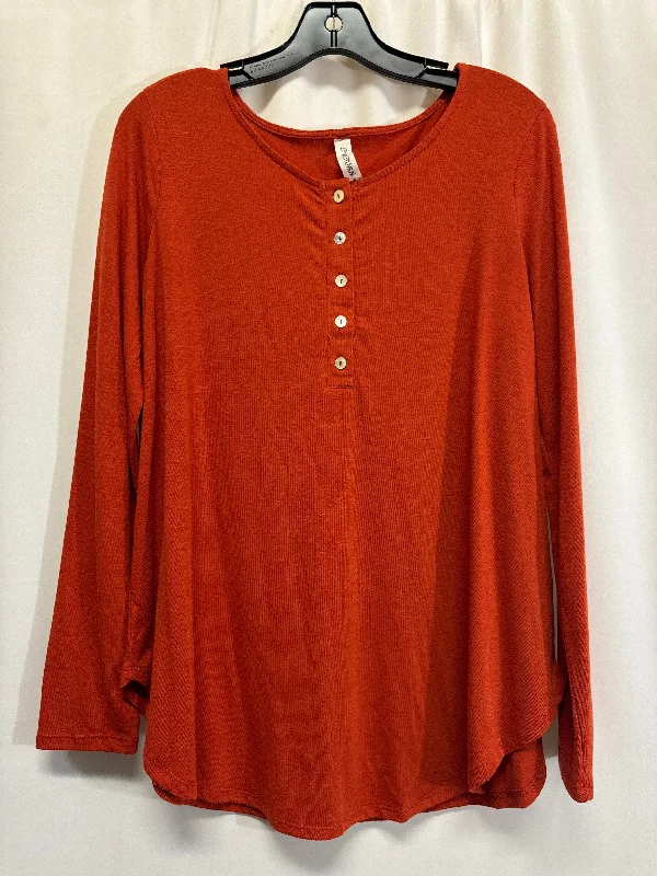 Statement Shoes Top Long Sleeve By Zenana Outfitters In Orange, Size: M