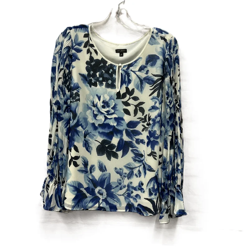 Relaxed Fit Top Long Sleeve By Talbots In Blue & White, Size: L