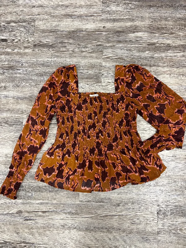 Lounge Wear Top Long Sleeve By Nine West In Brown, Size: L