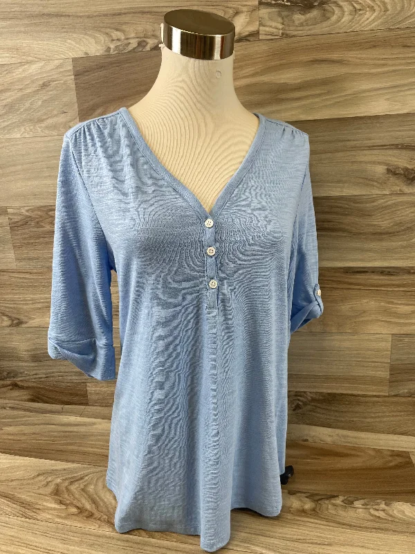 Leather Pants Blue Top 3/4 Sleeve Basic Chicos, Size S