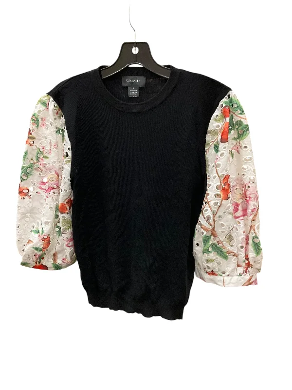 Smart Casual Top 3/4 Sleeve By Nordstrom In Black Floral, Size: L