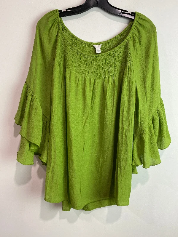 Casual Knitwear Top 3/4 Sleeve By Cato In Green, Size: Xl