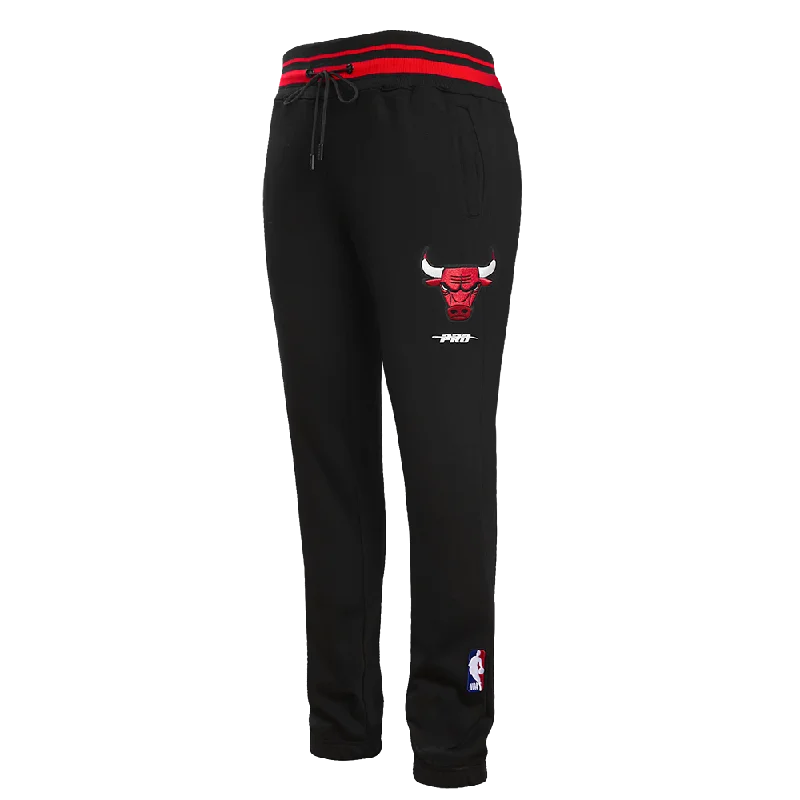 Retro Style NBA CHICAGO BULLS SCRIPT TAIL MEN'S RIB FLC SWEATPANT (BLACK/RED/BLACK)