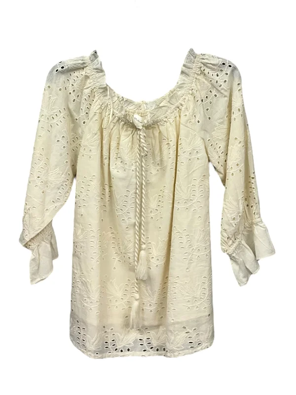 Tailored Comfort Cream Top 3/4 Sleeve Chelsea And Theodore, Size M