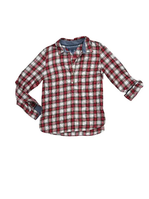 Casual Wear Top Long Sleeve By Tommy Hilfiger In Plaid Pattern, Size: M