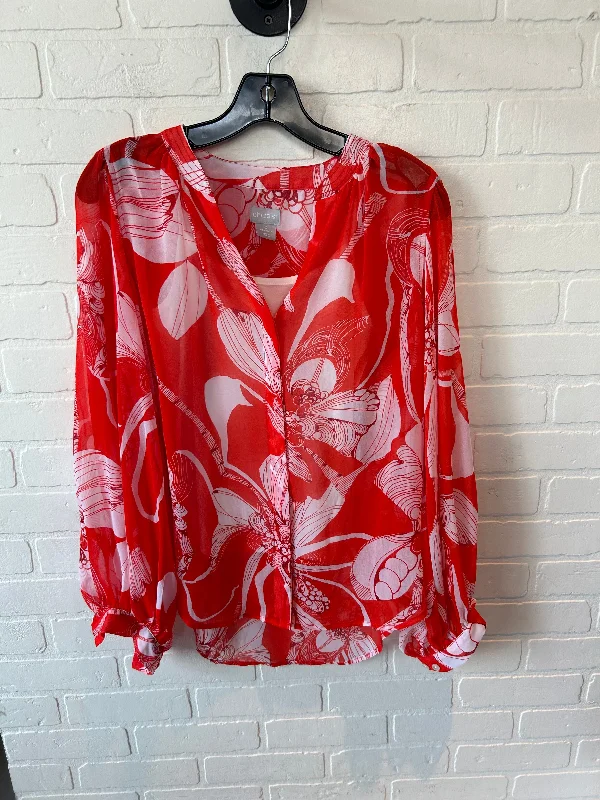 Modern Backpacks Top 2pc Long Sleeve By Chicos In Orange & White, Size: S