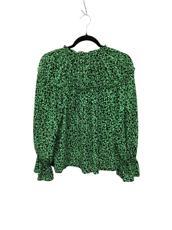Sporty Chic Top Long Sleeve By Who What Wear In Black & Green, Size: S
