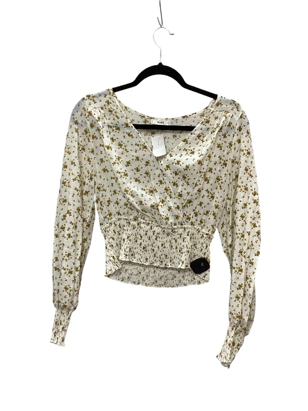 Premium Fabric Top Long Sleeve By Mine In Floral Print, Size: L