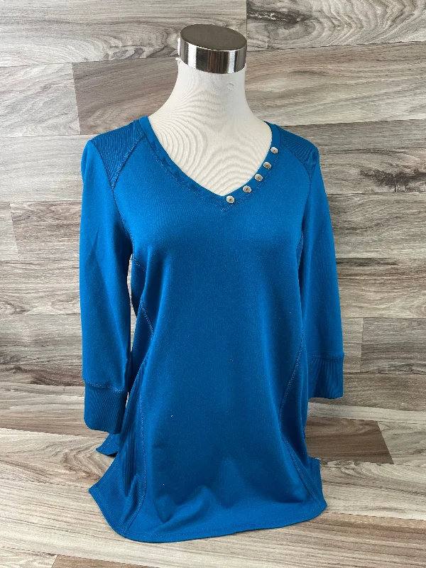 Casual Boots Blue Top 3/4 Sleeve Basic Chicos, Size M