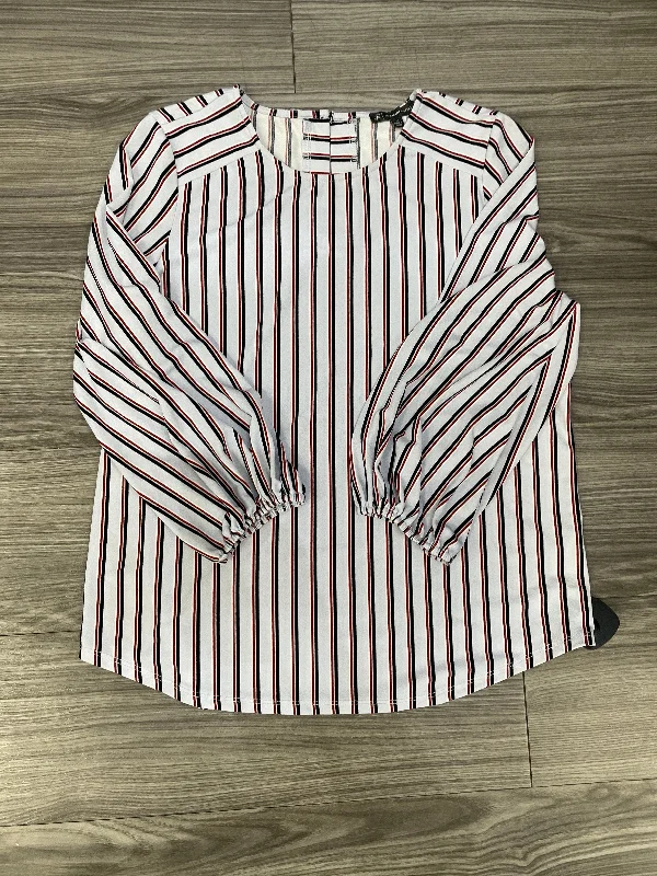 Sporty Look Top Long Sleeve By Adrianna Papell In Striped Pattern, Size: M