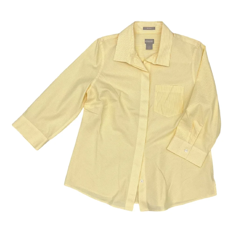 Modern Casuals Top 3/4 Sleeve By Chicos In White & Yellow, Size:S