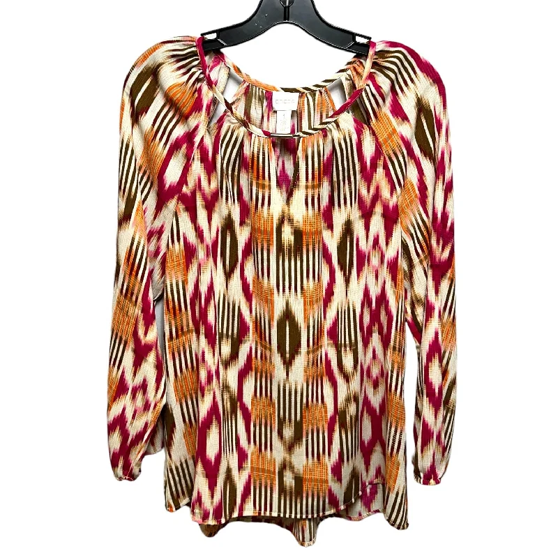 Graphic Caps Multi-colored Top Long Sleeve Chicos, Size 8