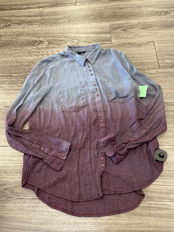 Modern Style Top Long Sleeve By Rock And Republic In Grey & Purple, Size: L