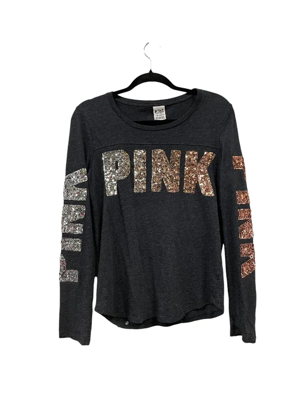 Designer Footwear Top Long Sleeve By Pink In Grey, Size: Xs