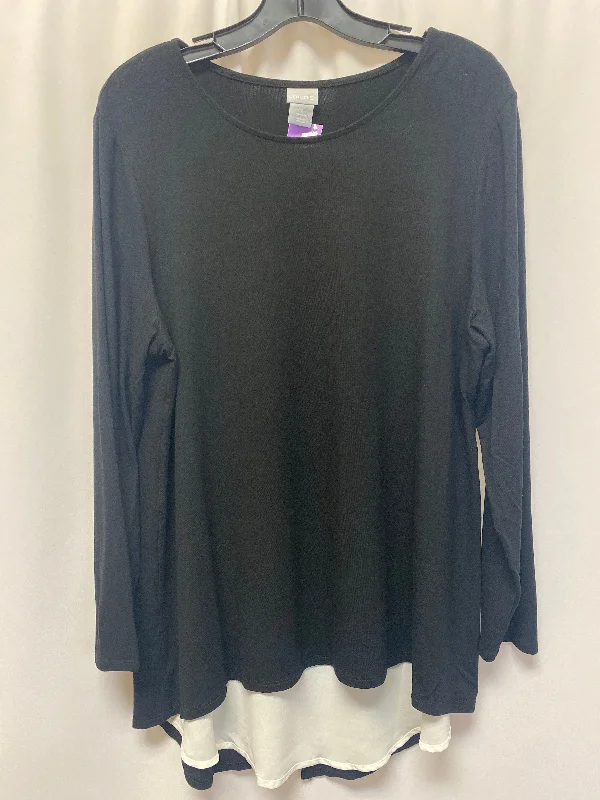Retro Style Black Top Long Sleeve Chicos, Size L