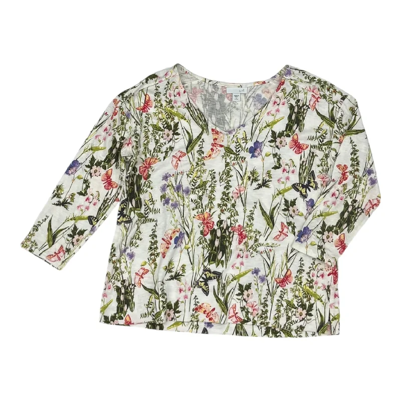 Jogging Jackets Top 3/4 Sleeve By J. Jill In Floral Print, Size:Petite   S