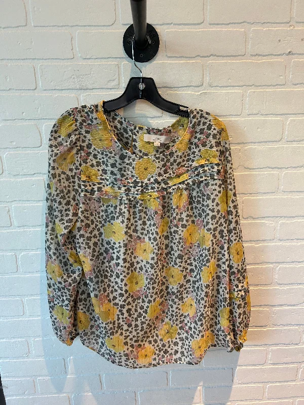 Long Trench Coats Top Long Sleeve By Loft In Cream & Yellow, Size: L