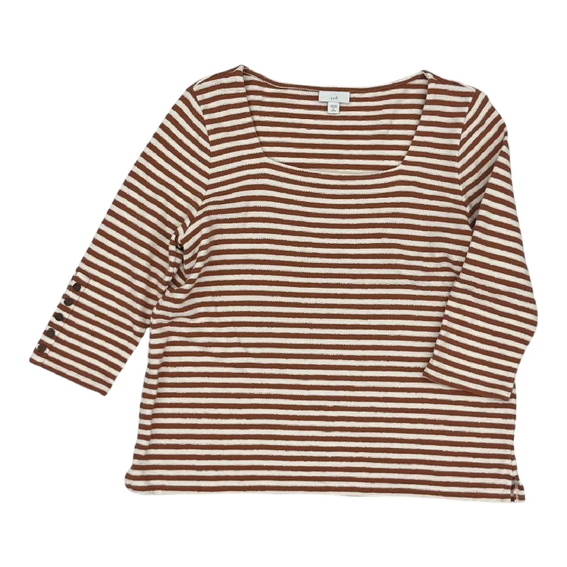 Bright Shirts Top 3/4 Sleeve By J. Jill In Cream & Orange, Size:Petite  M