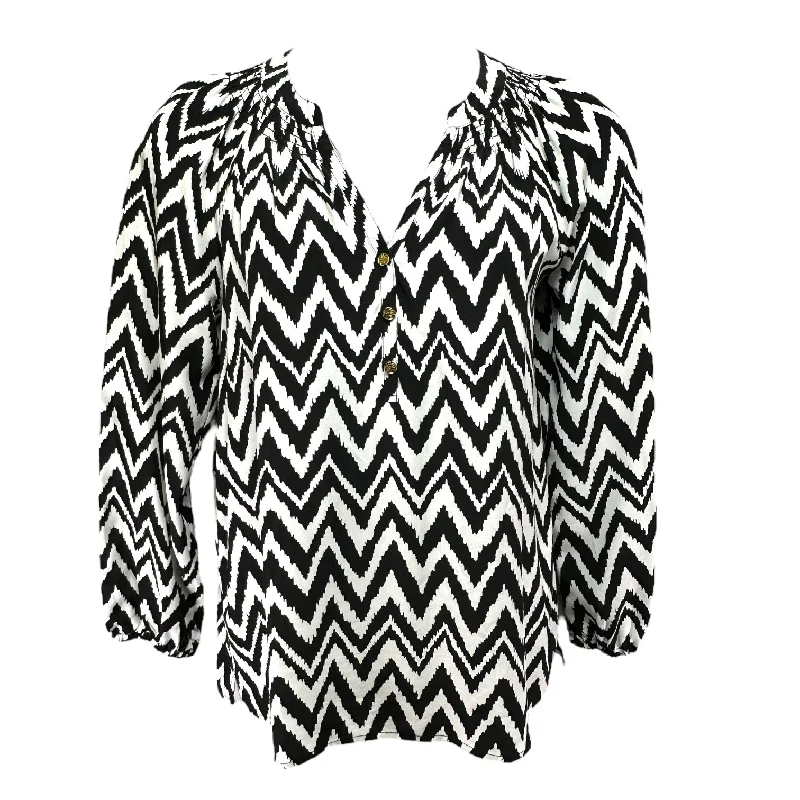 Techwear Fashion Elsa Top in Get Your Chev On Black & White Silk Lilly Pulitzer, Size L