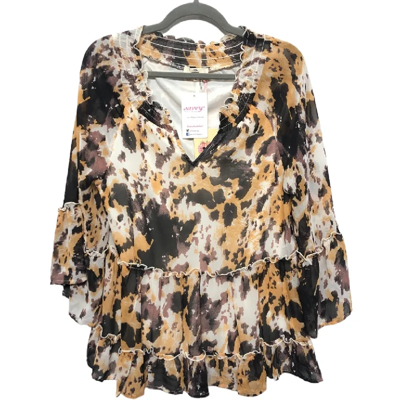 Fashion Basics Top 3/4 Sleeve By Entro In Black & Orange, Size: S