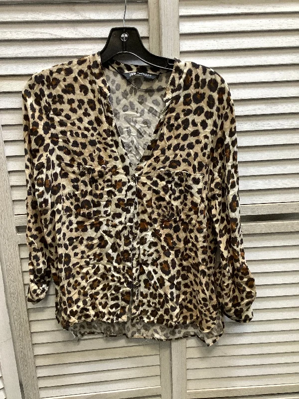 Casual Knitwear Animal Print Top Long Sleeve Zara, Size M