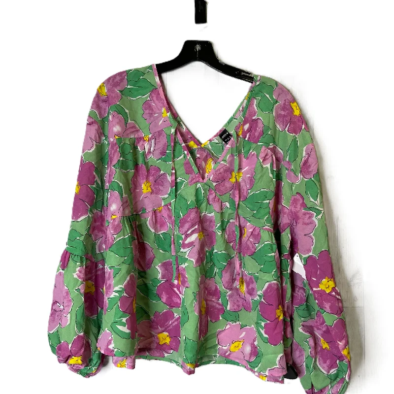 Essential Wardrobe Top Long Sleeve By Shein In Floral Print, Size: L