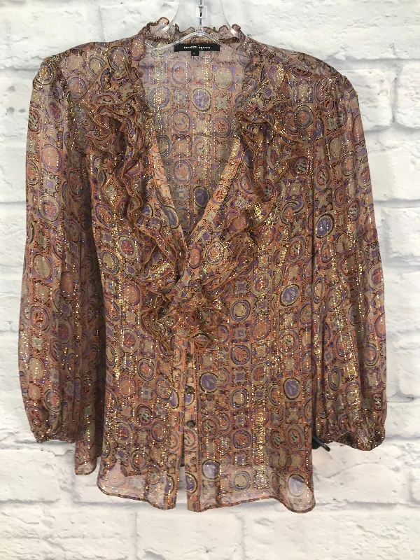Varsity Jackets Top Long Sleeve By Nanette Lepore In Brown & Purple, Size: S