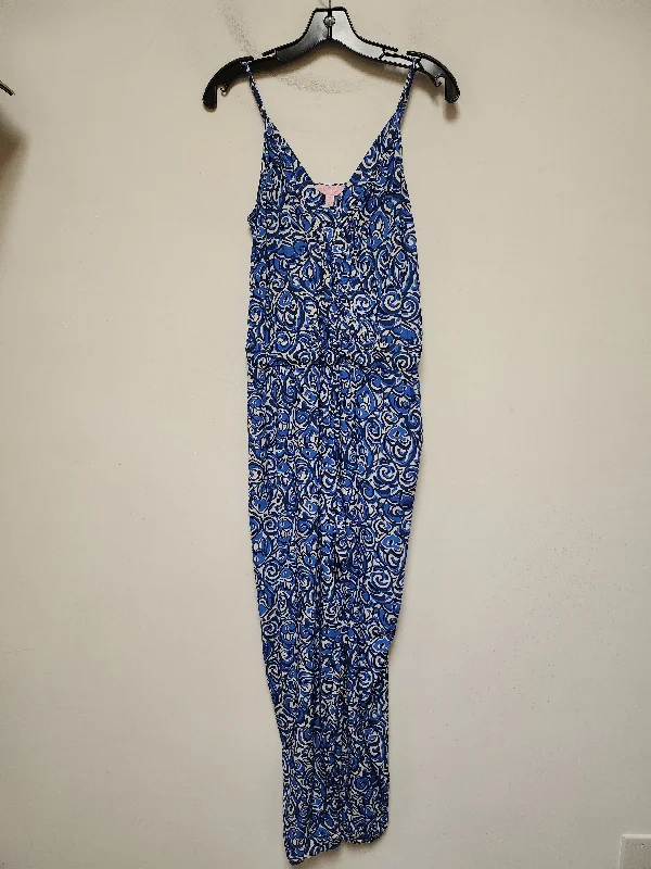 Designer Gloves Jumpsuit Designer By Lilly Pulitzer In Blue & White, Size: M
