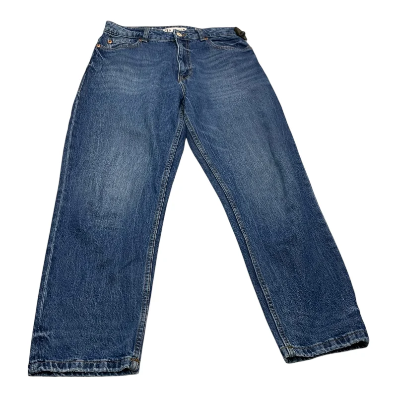 Graphic Caps Jeans Straight By Zara In Blue Denim, Size: 6