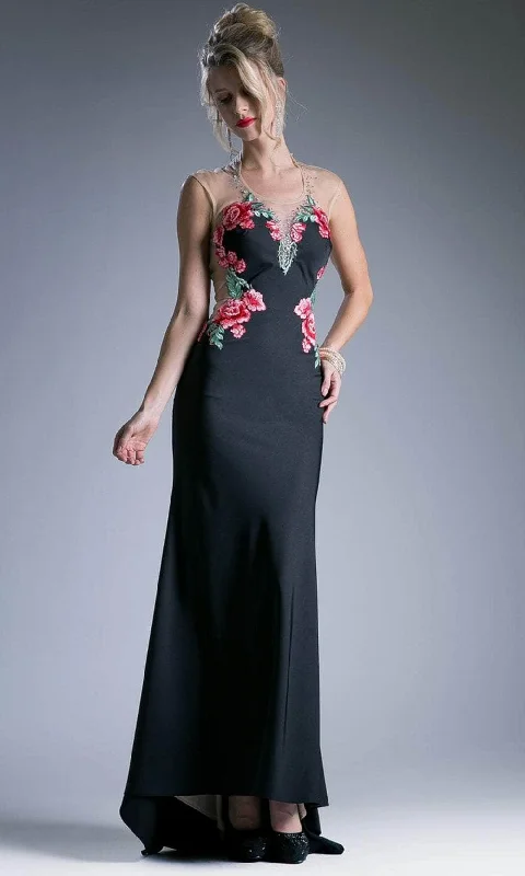 Printed Patterns Cinderella Divine 82302 - Flower Outlined Illusion Evening Dress