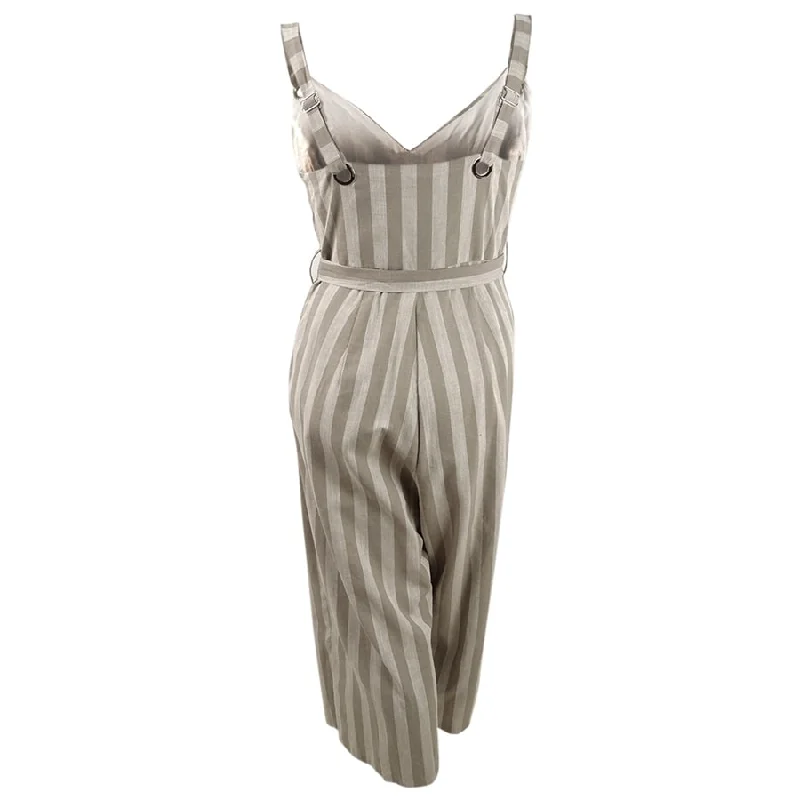 Goddess Outfit City Chic Women's Plus Carmine Linen Blend Striped Jumpsuit Beige Size 14