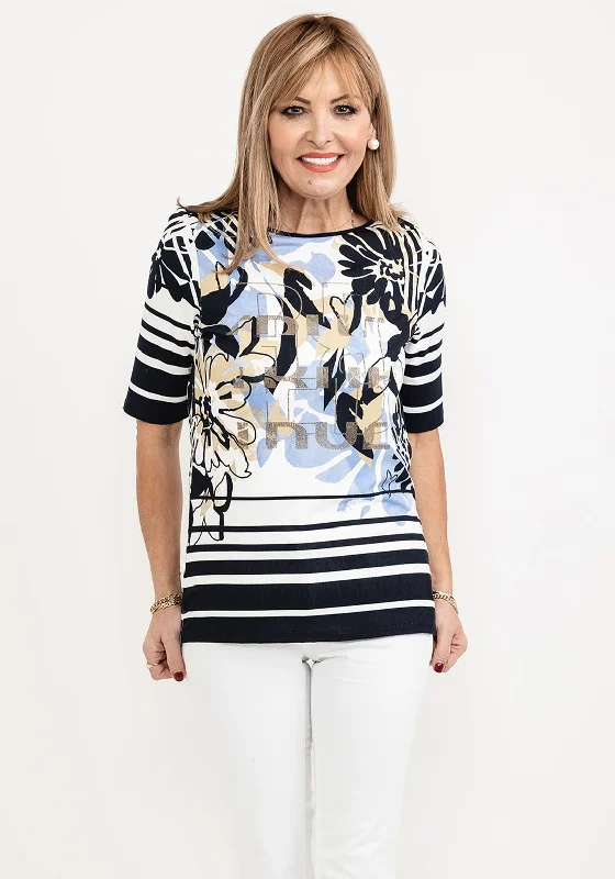 Trendy Items Barbara Lebek Print Stretch Top, Navy & White
