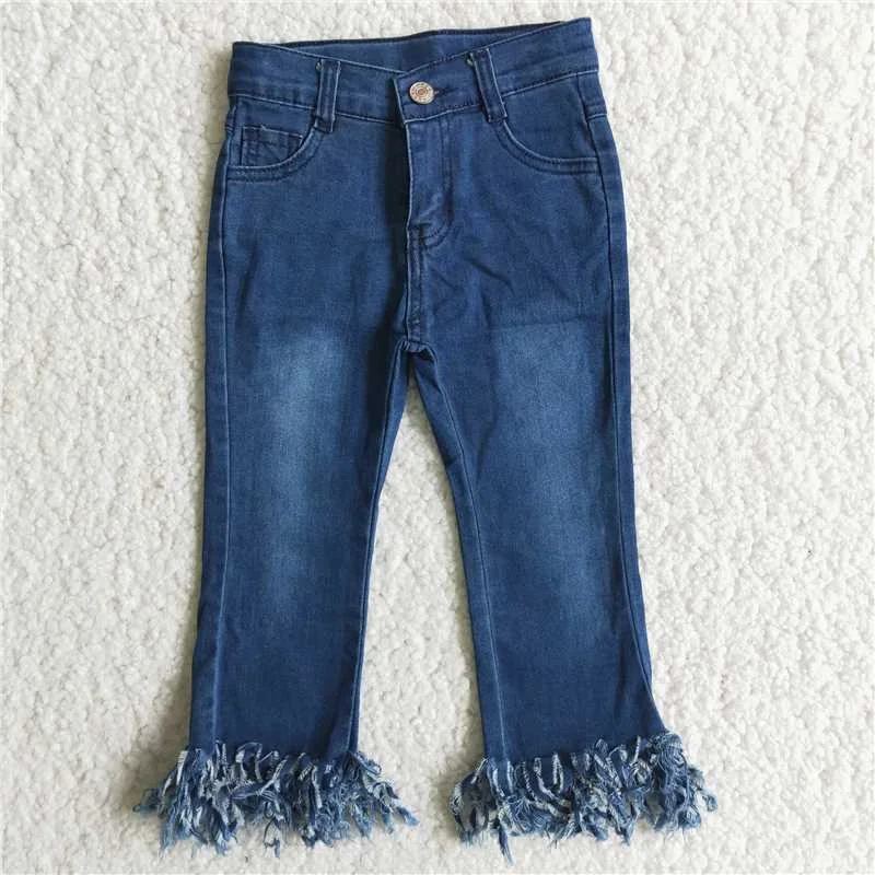 Casual Outfit D4-29 Girls Blue Tassel Jeans