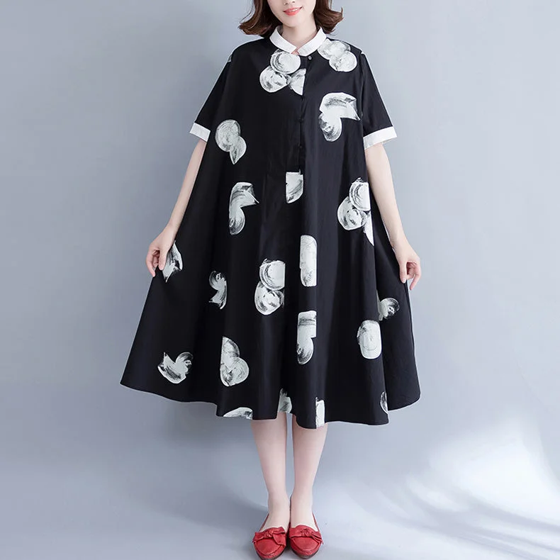 Fashion Must-have Brand Clothing Plus Size Long Shirt Tops Black White Printed Cotton Blouses