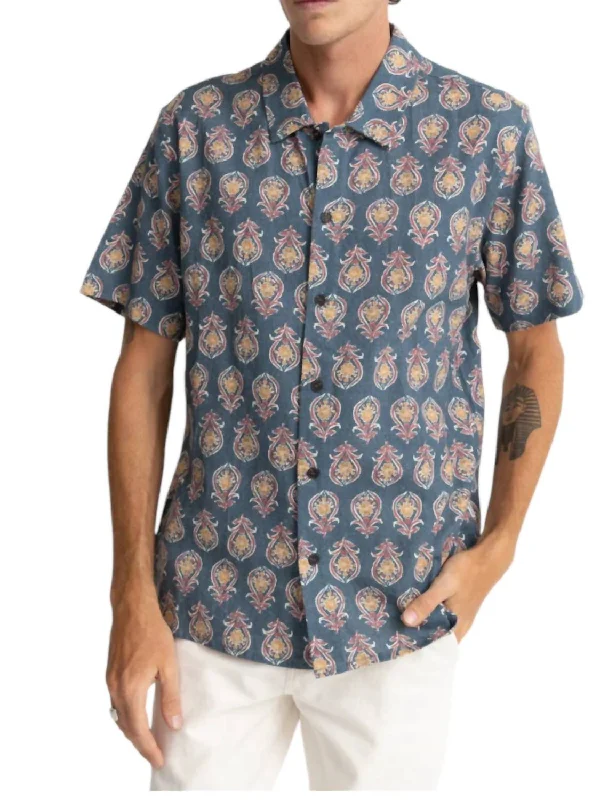 Premium Comfort Tofo Short Sleeve Button Up Shirt In Navy