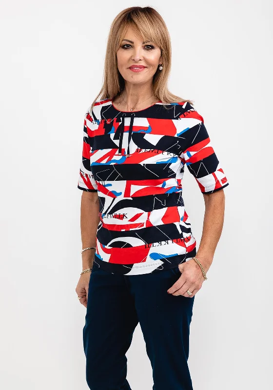 Fashion Innovation Rabe Abstract Shape Tie Collar T-Shirt, Red Multi
