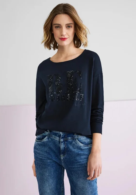 Leisure Sports Street One Sequin Wording Top, Deep Blue