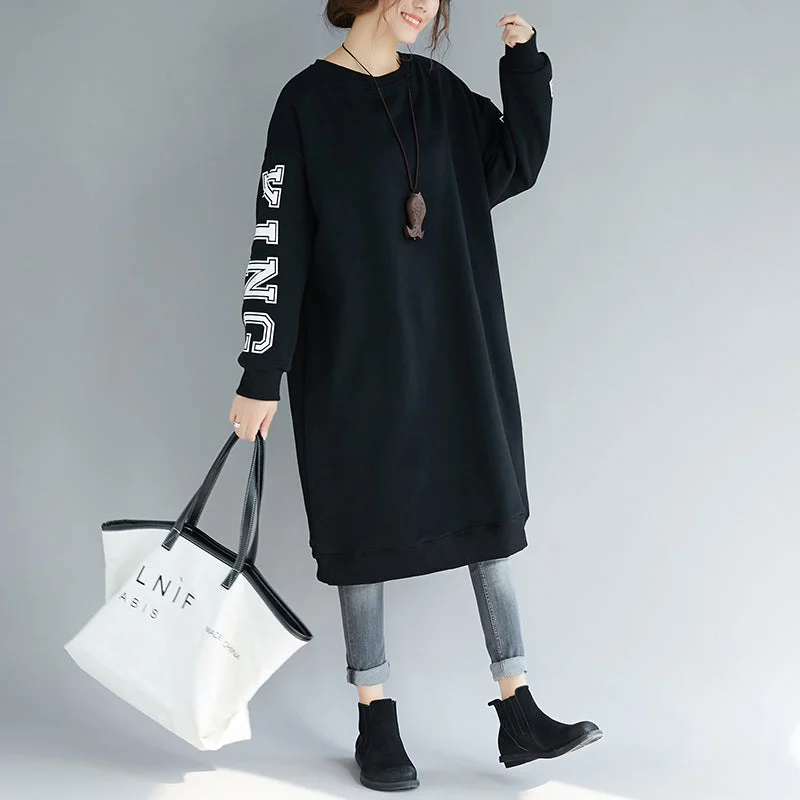 Modern Tailoring Omychic black cotton dress spring o neck gown alphabet prints cotton clothing dress