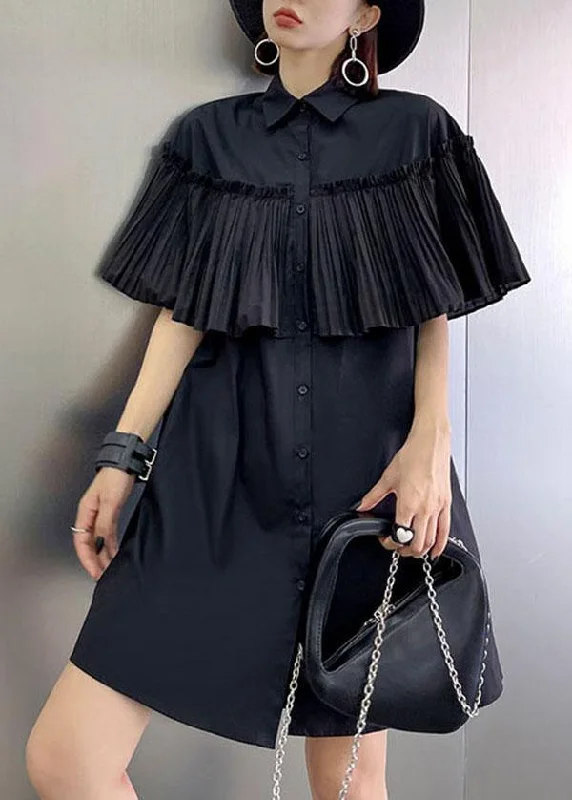 Romantic Data Italian Black Button Summer Short Sleeve Maxi Dresses