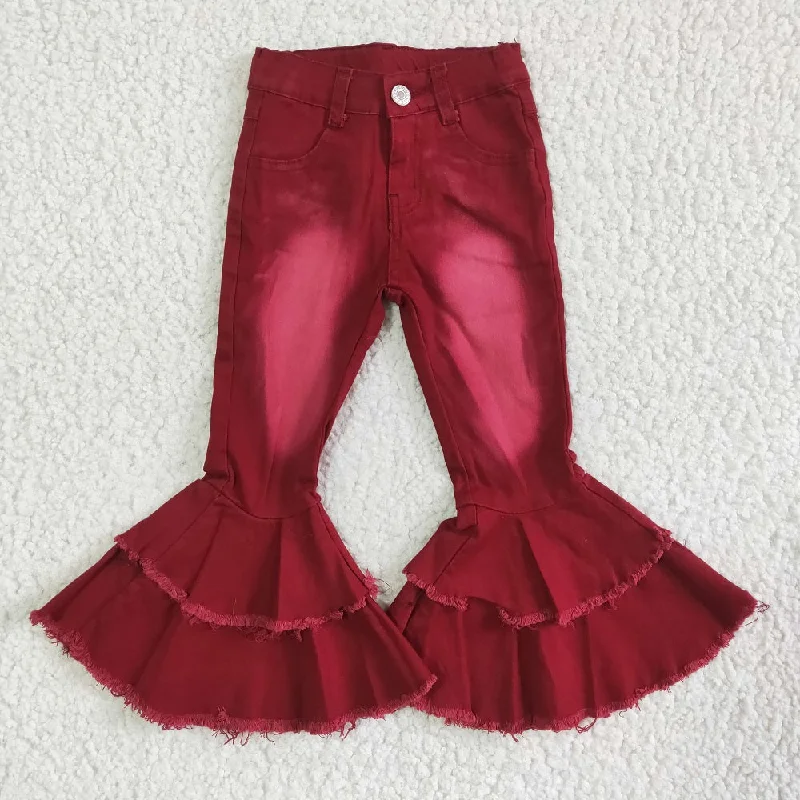 Sporty Look P0004 Girls Red Bleach Bell Jeans