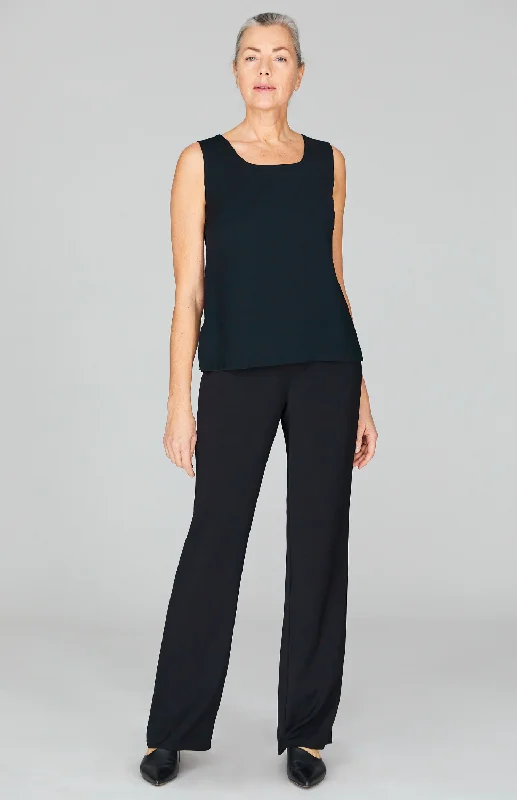 Soft Layers Lustrous Crepe Essential Straight Leg Pant w/Flat Front & Back Elastic