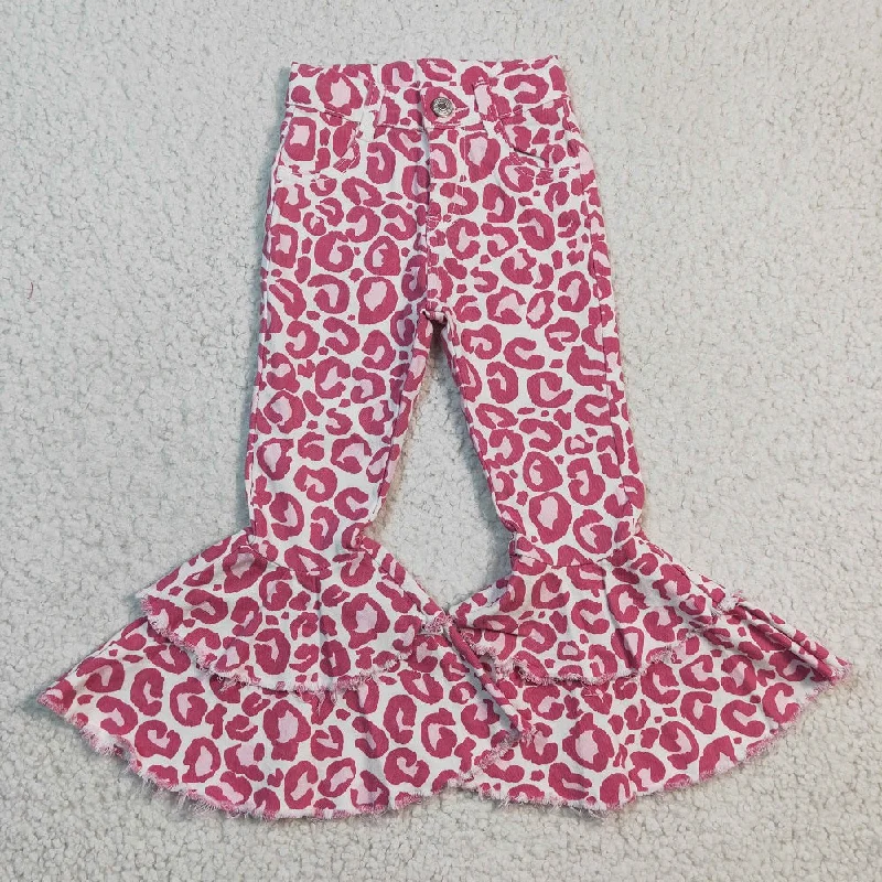 Statement Shoes P0044 Girl Double Layer Pink Leopard Bell Jeans