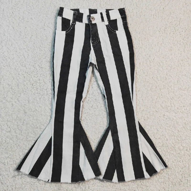 Designer Gloves P0046 Girl Black White Striped Bell Jeans