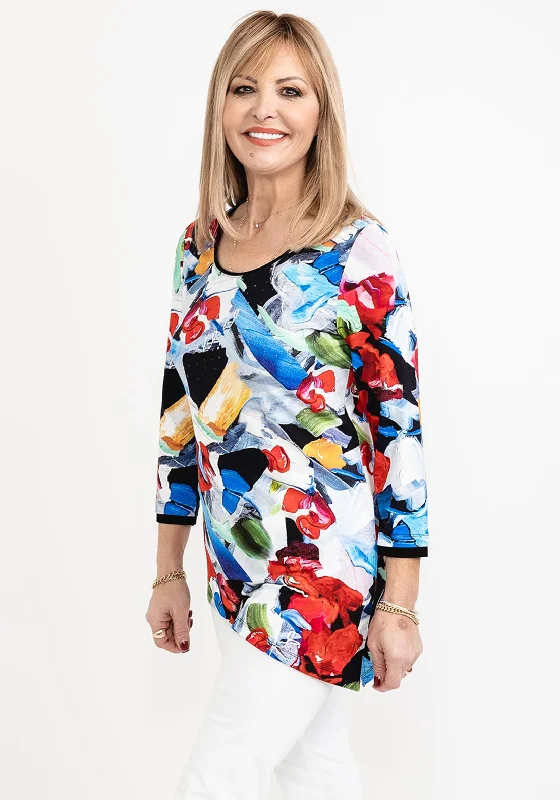 Fashion And Simplicity Dolcezza Bold Print Asymmetric Hem Top, Multi