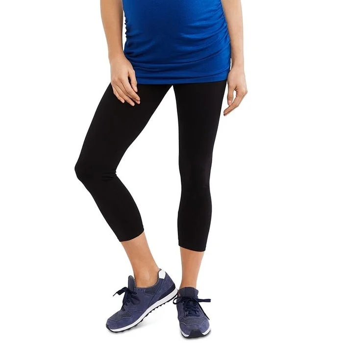 Classic Retro Motherhood Maternity Women's Essential Stretch Over the Bump Maternity Crop Leggings Black Size Small