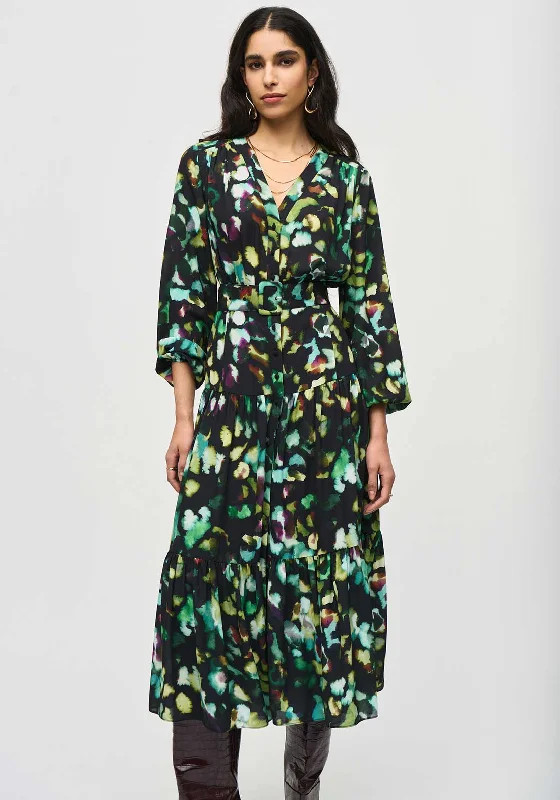 Practical Style Joseph Ribkoff Abstract Belted Button up Dress, Green