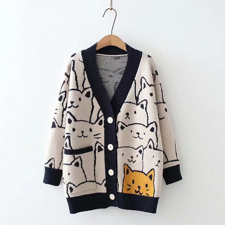 Sports Series Casual Bear Design Knitted Cardigan Sweaters
