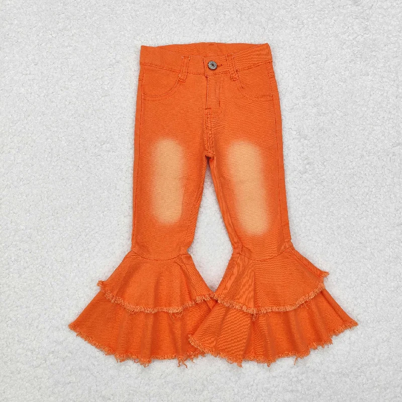 Comfortable Shoes E1-11 Girls Orange bleached denim pants Jeans